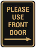 Signs ByLITA Portrait Round Please Use Front Door Right Arrow Sign - Laser-Engraved Lettering | Durable ABS Plastic | Vibrant Colors | Powerful Foam Tape