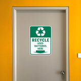 Portrait Round Plus Recycle Used Batteries Here Door or Wall Sign | Health & Safety Signage