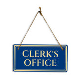 Clerk's Office 5" x 10" Hanging Wall or Door Sign | Legal and Court House Rustic Twine Signage