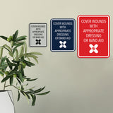 Signs ByLITA Portrait Round Cover Wounds With Appropriate Dressing or Band Aid Door or Wall Sign Durable ABS Plastic | Laser Engraved | Easy Installation | Kitchen | Hygiene