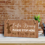 Easter Bunny Please Stop Here 5x10 Hanging Wall or Door Sign | Funny Religious Home Decor