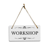 Workshop 5x10 Hanging Plus Wall or Door Sign | Rustic Twine | Range of Vibrant Decor Styles | Room Signs For Home and Business