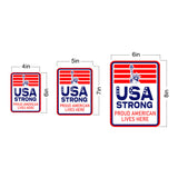 Portrait Round Plus USA Strong: Proud American Lives Here Door or Wall Sign | Easy Installation | Patriotic Stars and Stripes USA Pride Sign