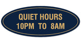 Signs ByLITA Oval Quiet Hours 10PM to 8AM Sign - Laser-Engraved Lettering | Durable ABS Plastic | Vibrant Colors | Powerful Foam Tape