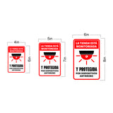 Portrait Round Plus La tienda está monitoreada y protegida por dispositivos antirrobo Wall or Door Sign | Spanish Dressing Room Retailer Signage