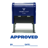 Blue  APPROVED w/ By Date Line Self-Inking Office Rubber Stamp