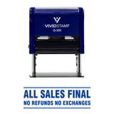 Blue All Sales Final No Refunds No Exchanges Self Inking Rubber Stamp