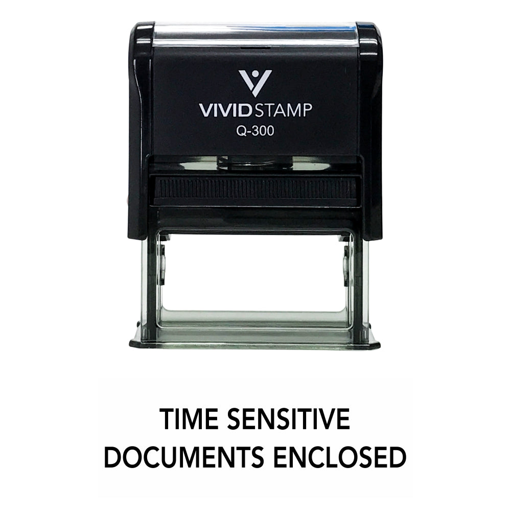 Black TIME SENSITIVE DOCUMENTS ENCLOSED Self Inking Rubber Stamp