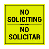 Square No Soliciting No Solicitar Sign with Adhesive Tape, Mounts On Any Surface, Weather Resistant