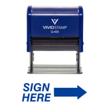 Blue SIGN HERE Self Inking Rubber Stamp