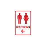 Portrait Round Restrooms Left Arrow Sign with Adhesive Tape, Mounts On Any Surface, Weather Resistant