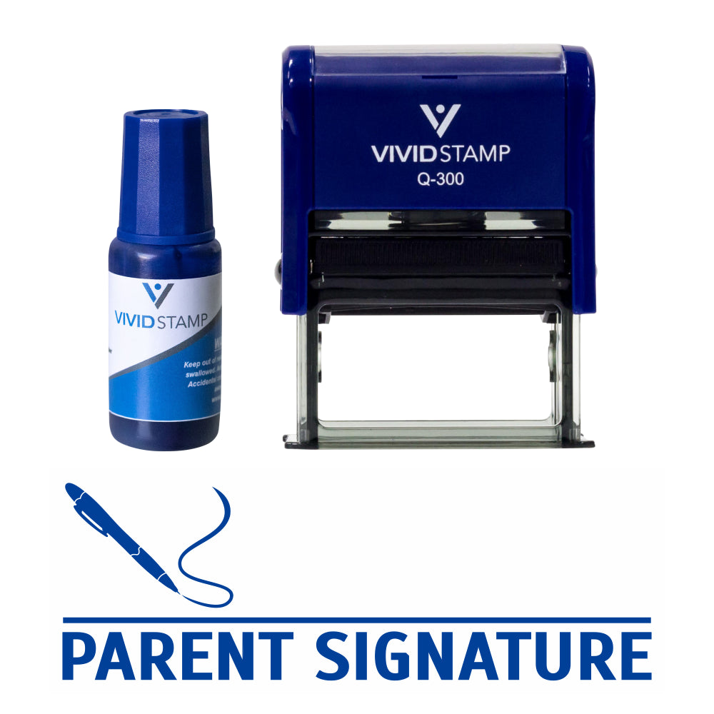 Blue Parent Signature Self Inking Rubber Stamp Combo With Refill