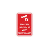 Portrait Round Property Under 24 HR Video Surveillance Sign with Adhesive Tape, Mounts On Any Surface, Weather Resistant