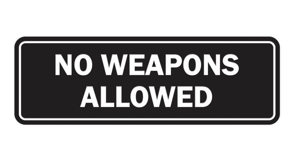 Our Signs ByLITA Standard No Weapons Allowed Door/Wall sign can be attached to the door, wall or window of your home or business. The sign has been laser engraved so the words our-signs-bylita-standard-no-weapons-allowed-door-wall-sign-can-be-attached-to-the-door-wall-or-window-of-your-home-or-business-the-sign-has-been-laser-engraved-so-the-words
