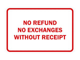 Signs ByLITA Classic Framed No Refund No Exchanges Without Receipt Sign