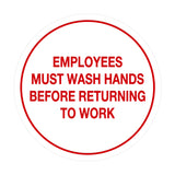 Signs ByLITA Circle Employees Must Wash Hands Before Returning to Work Sign