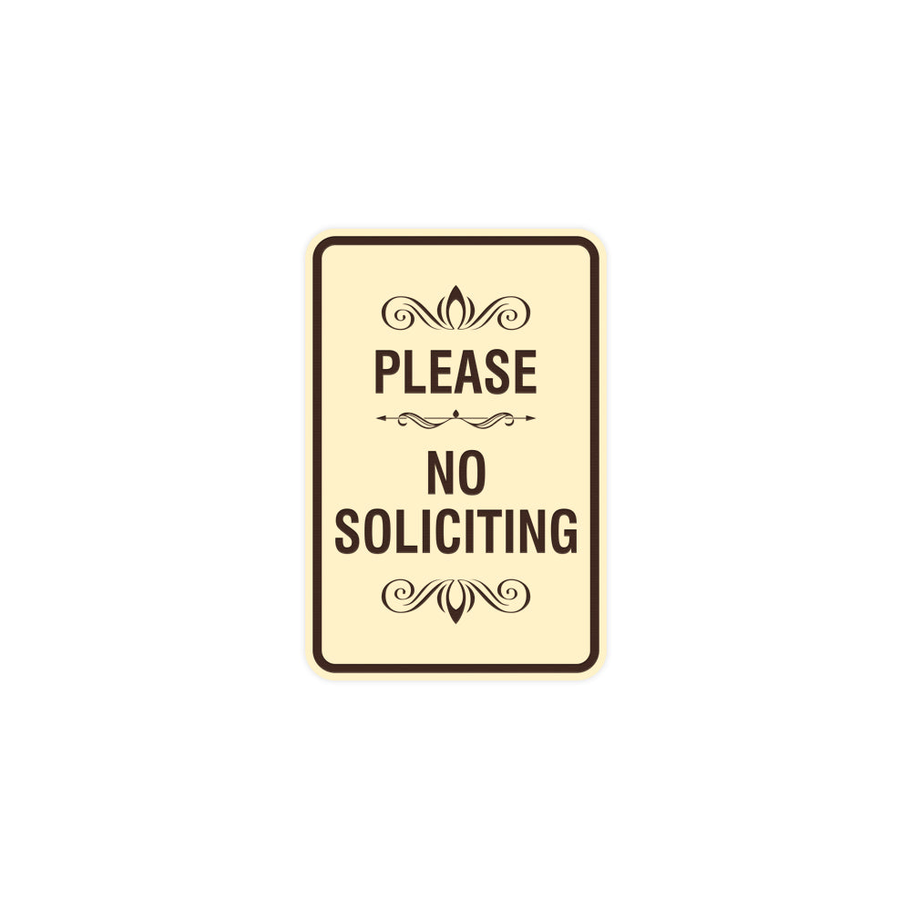 Portrait Round please no soliciting Sign with Adhesive Tape, Mounts On Any Surface, Weather Resistant