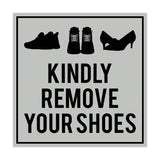 Square Kindly Remove Your Shoes Sign with Adhesive Tape, Mounts On Any Surface, Weather Resistant