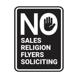 Portrait Round No Sales, No Religion, No Flyers, No Soliciting Wall or Door Sign