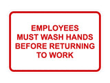 Signs ByLITA Classic Framed Employees Must Wash Hands Before Returning To Work