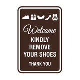 Portrait Round Welcome Kindly Remove Your Shoes Thank You Sign with Adhesive Tape, Mounts On Any Surface, Weather Resistant