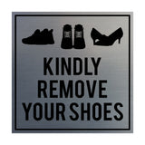 Square Kindly Remove Your Shoes Sign with Adhesive Tape, Mounts On Any Surface, Weather Resistant