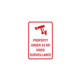 Portrait Round Property Under 24 HR Video Surveillance Sign with Adhesive Tape, Mounts On Any Surface, Weather Resistant