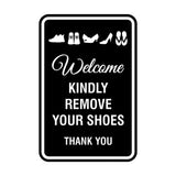 Portrait Round Welcome Kindly Remove Your Shoes Thank You Sign with Adhesive Tape, Mounts On Any Surface, Weather Resistant