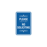 Portrait Round please no soliciting Sign with Adhesive Tape, Mounts On Any Surface, Weather Resistant