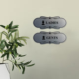 Designer Ladies and Gents Restroom Signs, Bow Ties and Tiaras (Set of 2) Wall or Door Sign