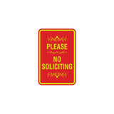 Portrait Round please no soliciting Sign with Adhesive Tape, Mounts On Any Surface, Weather Resistant