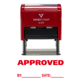 Red APPROVED w/ By Date Line Self-Inking Office Rubber Stamp