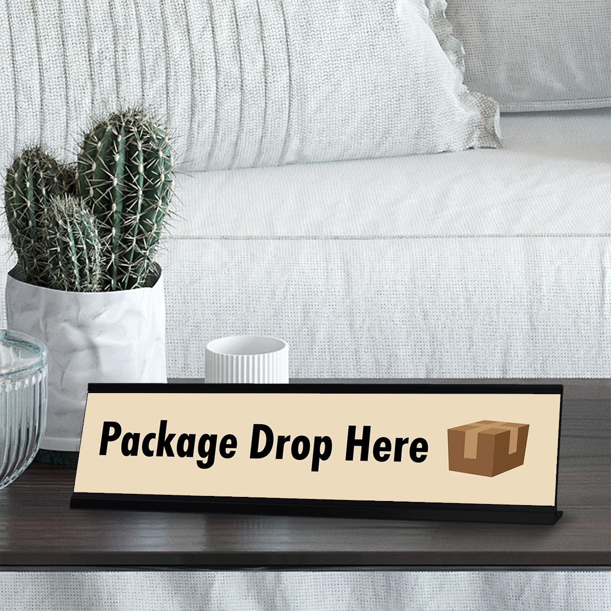 Package Drop Here, Standard Desk Sign (2 x 8")
