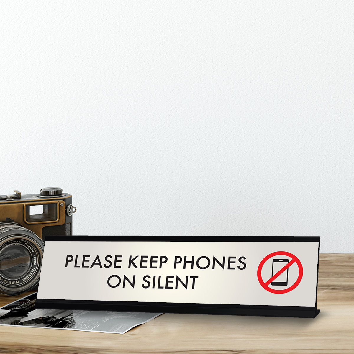 Please Keep Phones on Silent, Silver Desk Sign (2 x 8")