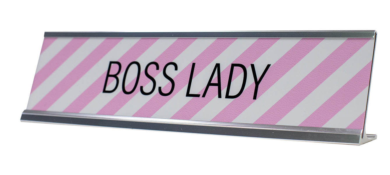 Signs ByLITA Pink Stripe Boss Lady Desk Sign