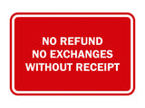 Signs ByLITA Classic Framed No Refund No Exchanges Without Receipt Sign