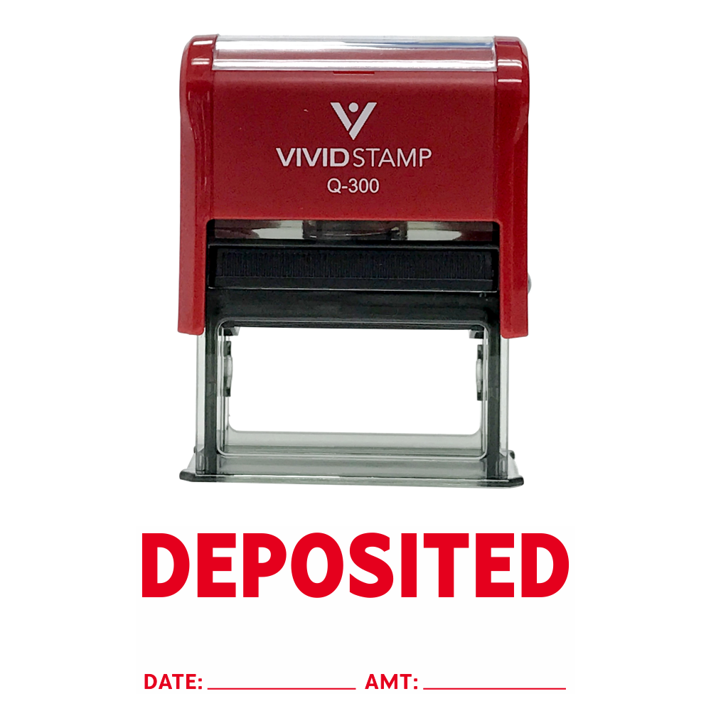 Red DEPOSITED with Date Amount Line Self Inking Rubber Stamp