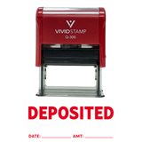 Red DEPOSITED with Date Amount Line Self Inking Rubber Stamp