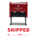 Red SHIPPED By Date Self Inking Rubber Stamp