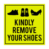 Square Kindly Remove Your Shoes Sign with Adhesive Tape, Mounts On Any Surface, Weather Resistant