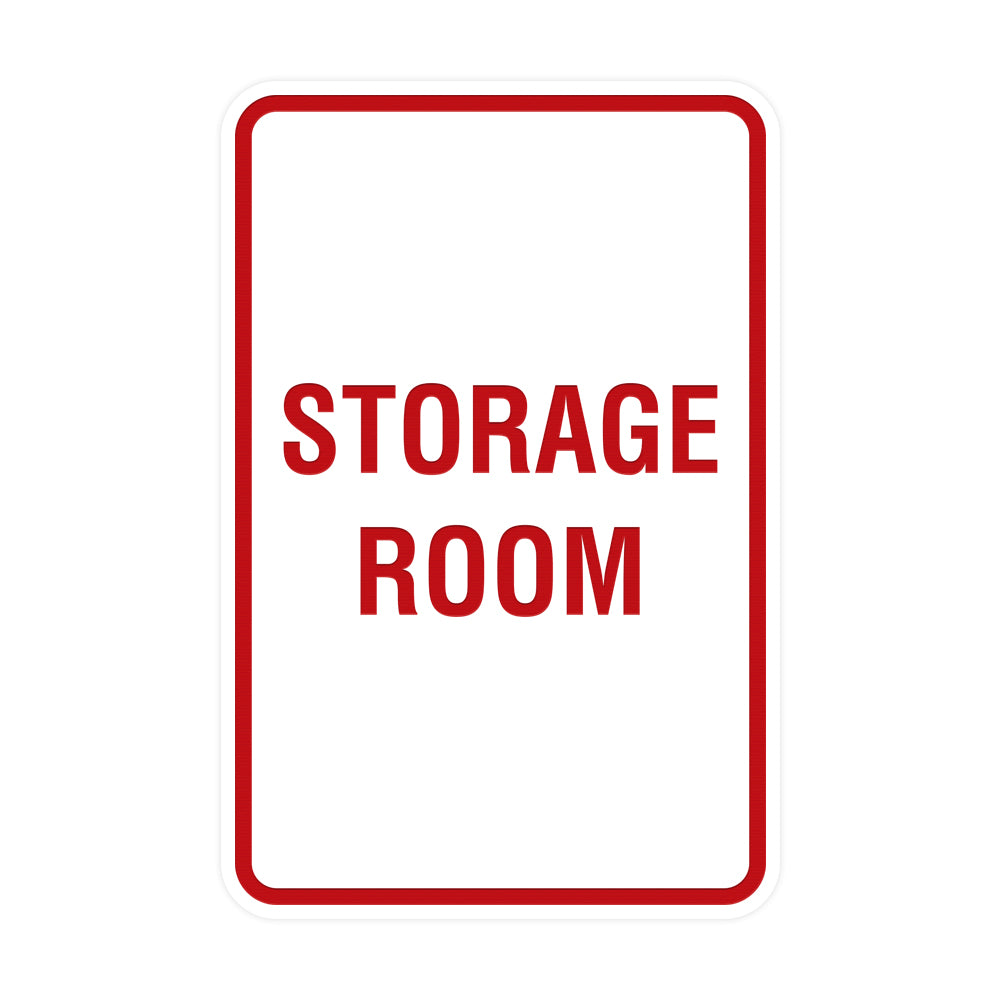 White / Red Portrait Round Storage Room Sign