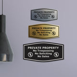 Fancy Private Property No Trespassing No Soliciting No Sales Wall or Door Sign