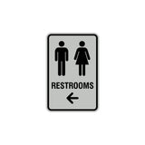 Portrait Round Restrooms Left Arrow Sign with Adhesive Tape, Mounts On Any Surface, Weather Resistant