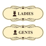Designer Ladies and Gents Restroom Signs, Bow Ties and Tiaras (Set of 2) Wall or Door Sign