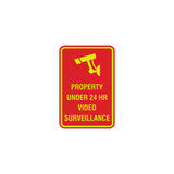 Portrait Round Property Under 24 HR Video Surveillance Sign with Adhesive Tape, Mounts On Any Surface, Weather Resistant