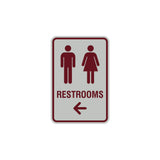 Portrait Round Restrooms Left Arrow Sign with Adhesive Tape, Mounts On Any Surface, Weather Resistant