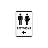 Portrait Round Restrooms Left Arrow Sign with Adhesive Tape, Mounts On Any Surface, Weather Resistant