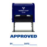 Blue APPROVED w/ By Date Line Self-Inking Office Rubber Stamp