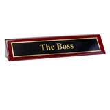 Piano Finished Rosewood Novelty Engraved Desk Name Plate 'The Boss', 2" x 8", Black/Gold Plate