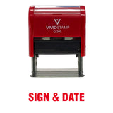 Red Sign & Date Self Inking Rubber Stamp